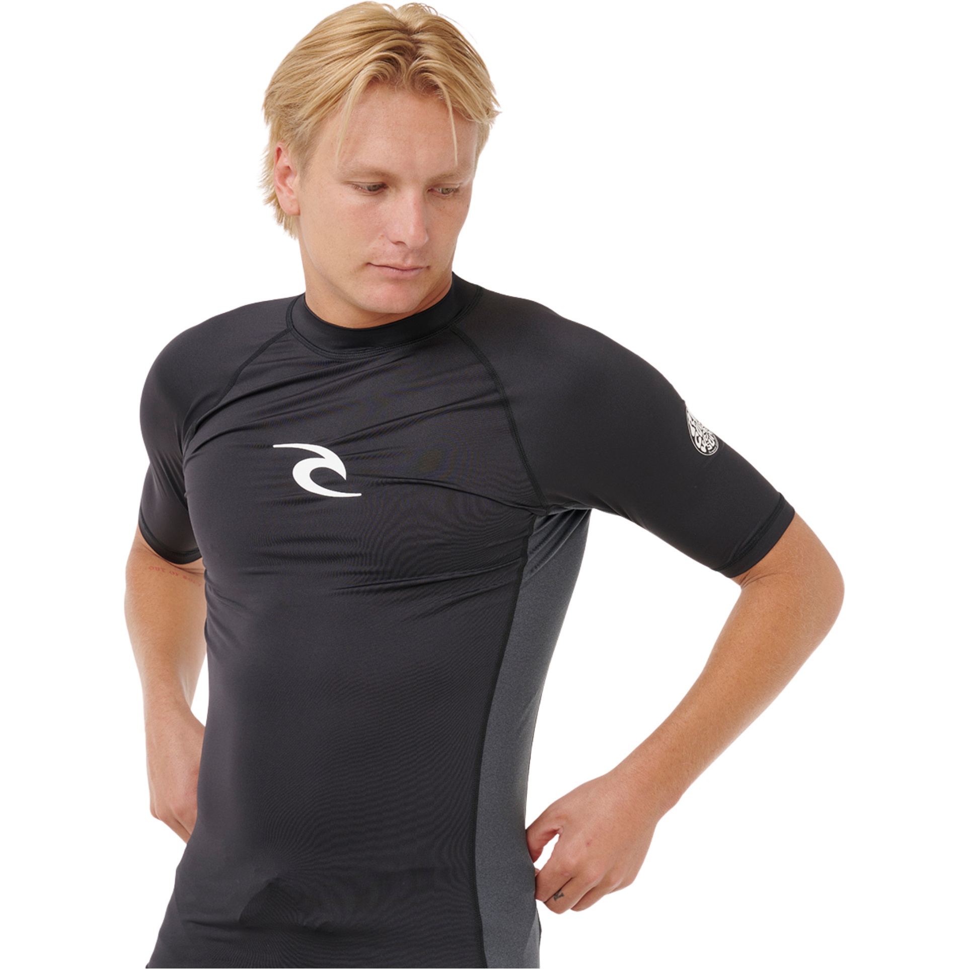 2026 Rip Curl Mens Waves UPF Perf Short Sleeve Rash Vest 198MRV - Black